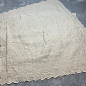 2 Matelasse Pillow Shams Standard Size Beige Quilted Country French Shabby Chic